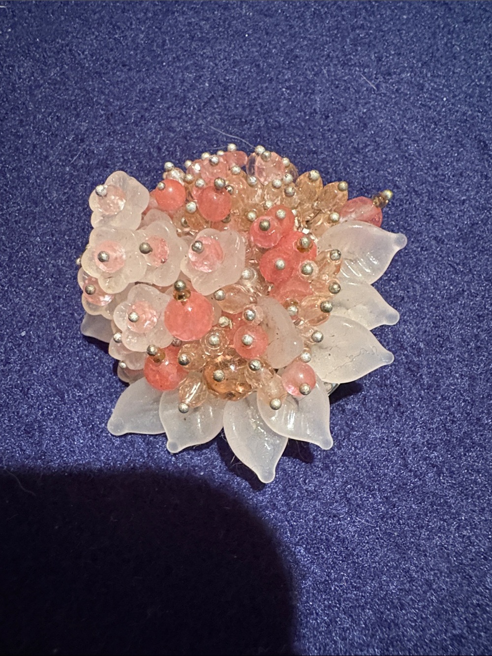Vintage Delicate Pink Floral glass Cluster Brooch - Women Jewelry